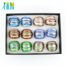 MC1013 Newest Elegant LuckySwirl Handmade Lampwork Foil Gold Glass Rings With Competitive Price 12pcs/box